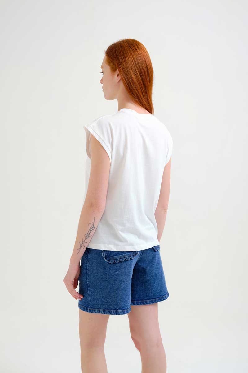 White T-Shirt with Macaws Print