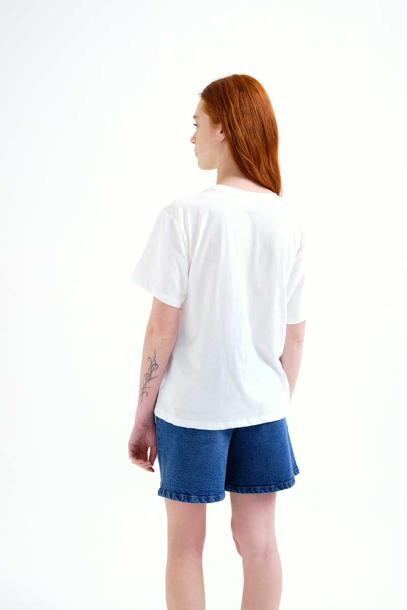 White T-shirt with Palm and Mermide Print