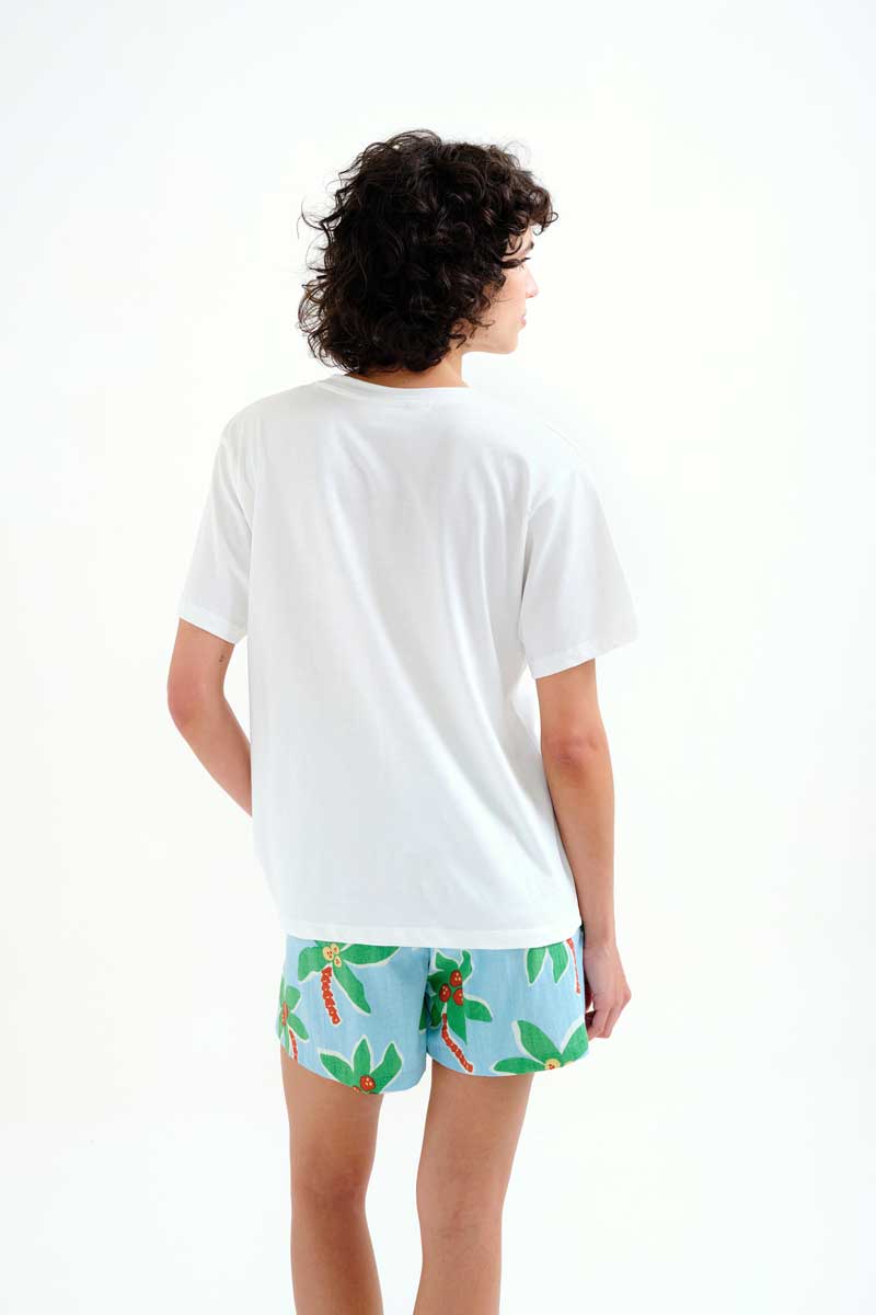 White T-shirt with Palm Beach Print