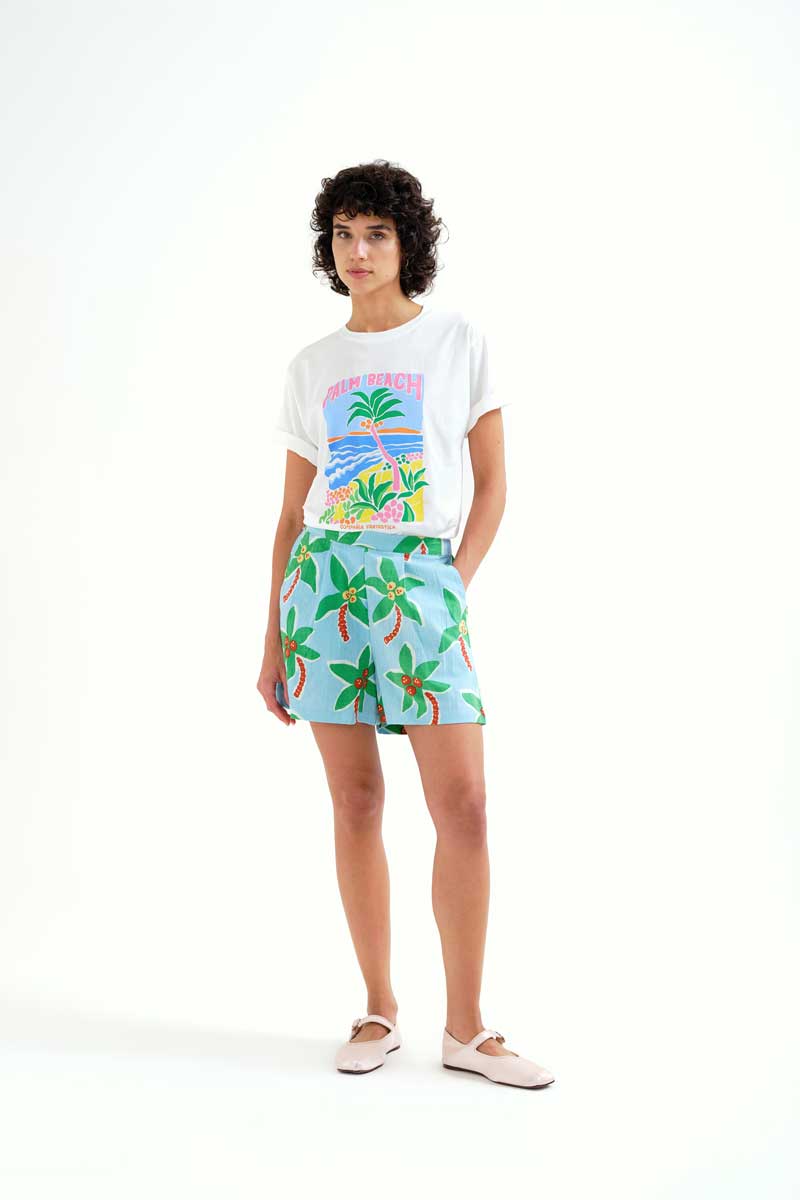White T-shirt with Palm Beach Print