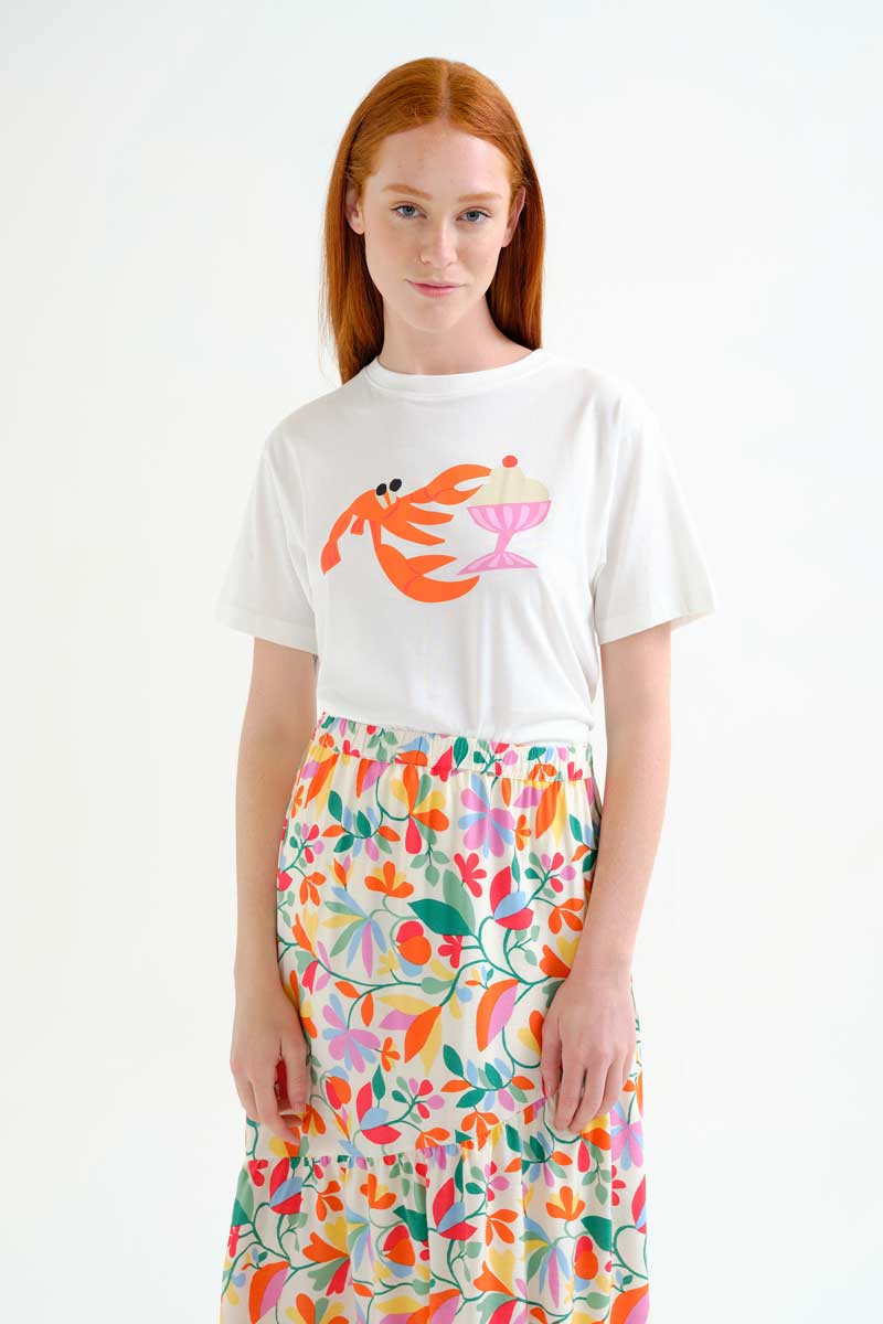 White T-Shirt with Lobster Print