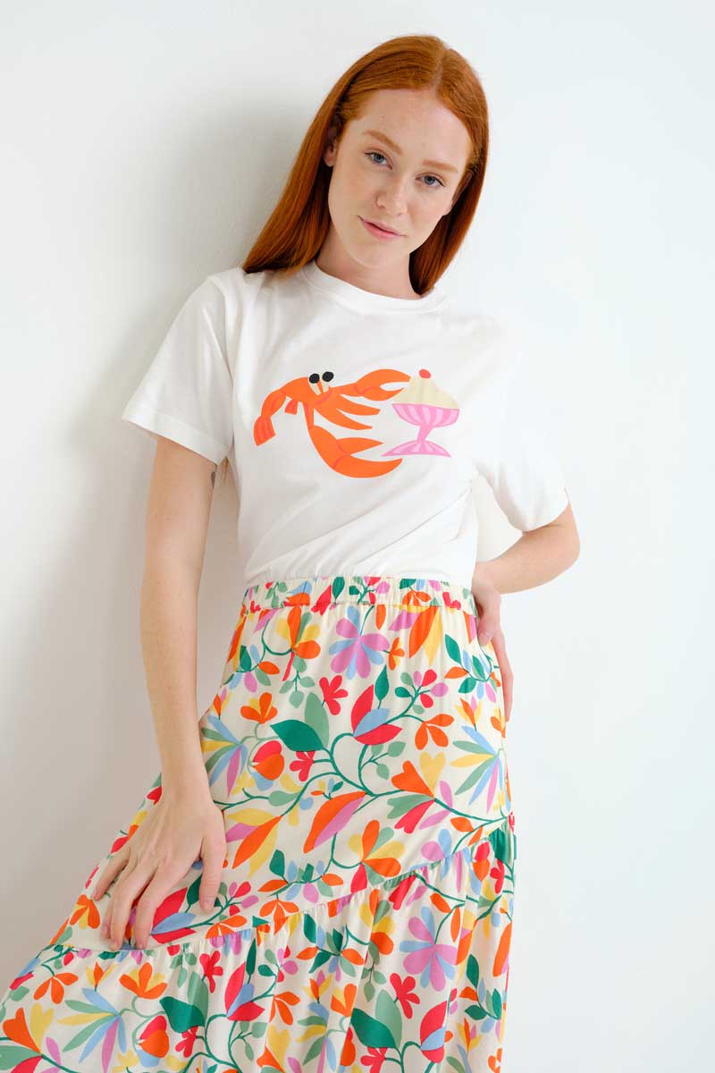 White T-Shirt with Lobster Print