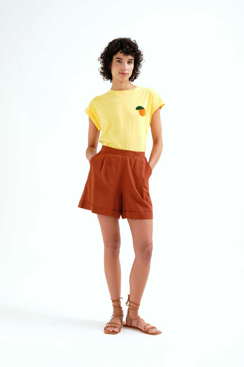 Yellow T-shirt with Orange Embroidery.
