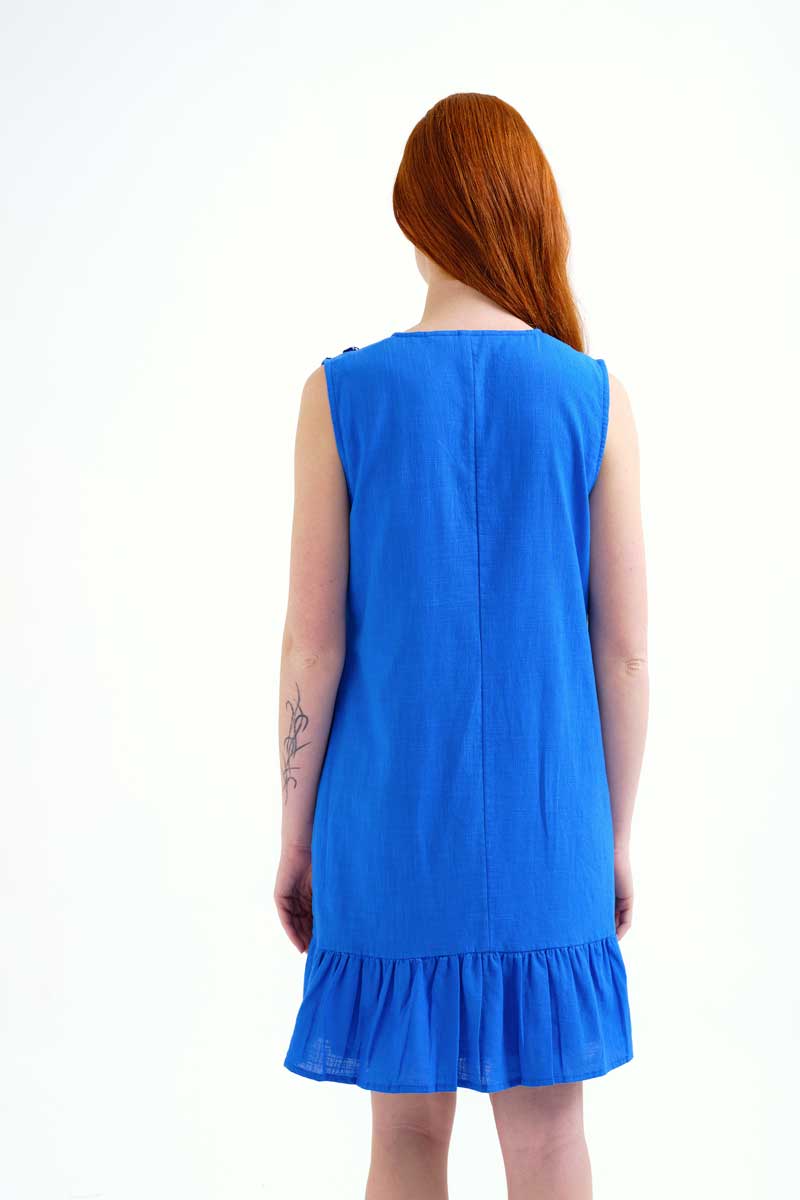 Blue Mini Dress with Embroidery Stars