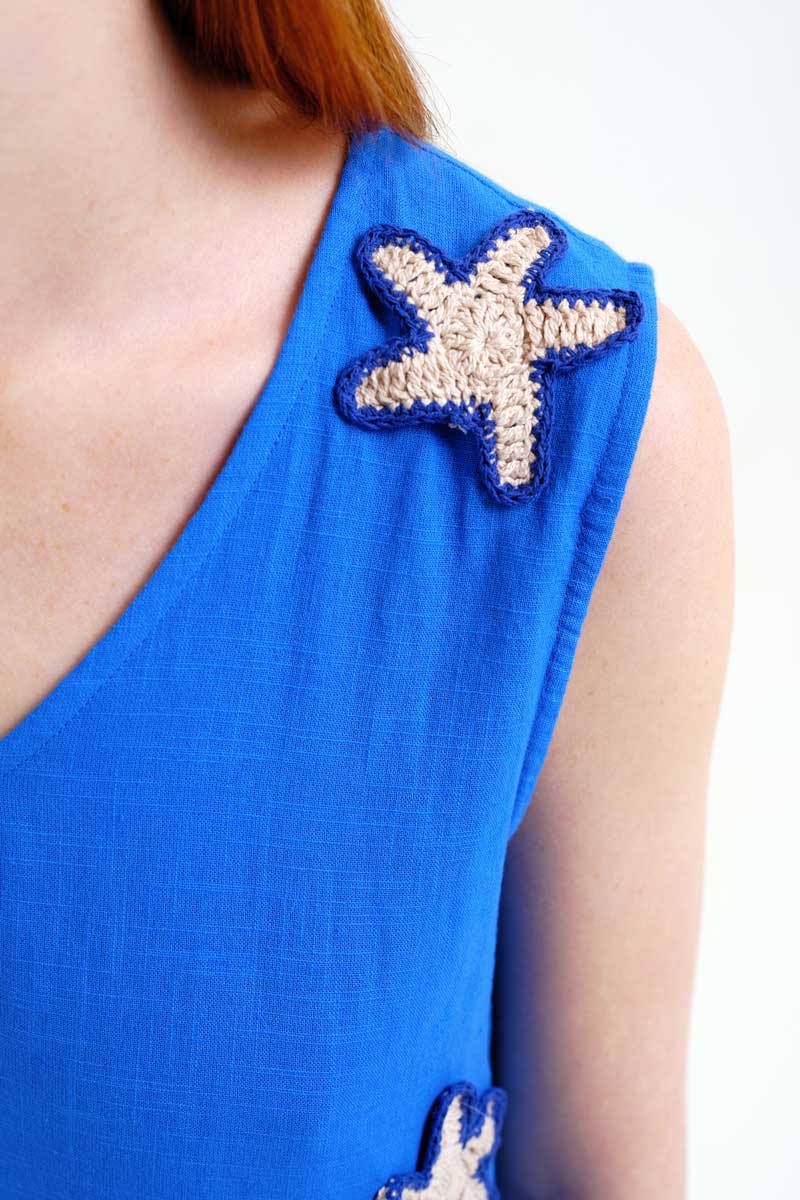 Blue Mini Dress with Embroidery Stars