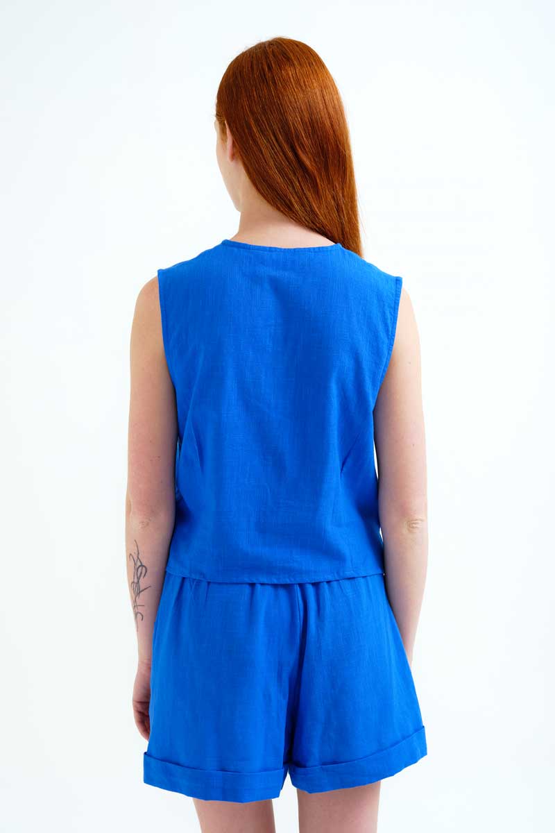 Blue Sleeveless Top with Stars Details
