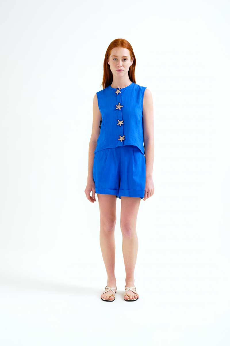 Blue Sleeveless Top with Stars Details