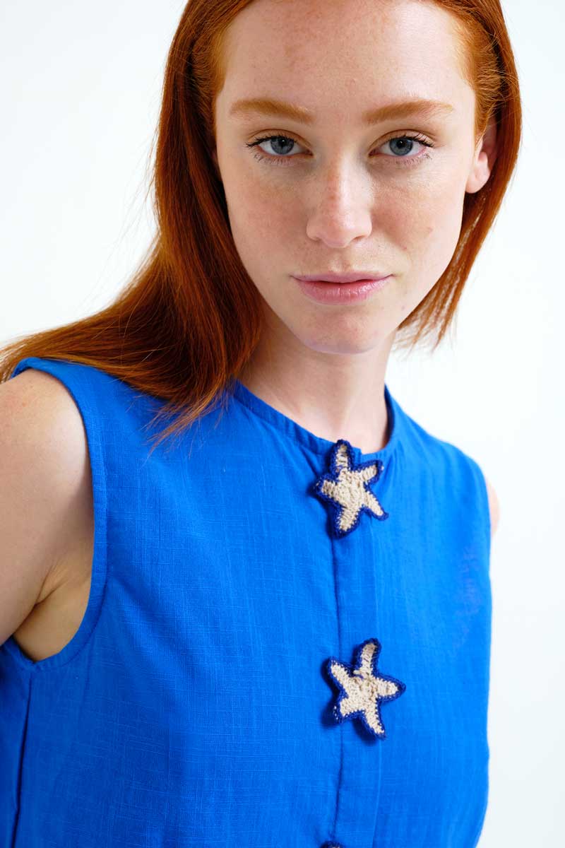 Blue Sleeveless Top with Stars Details