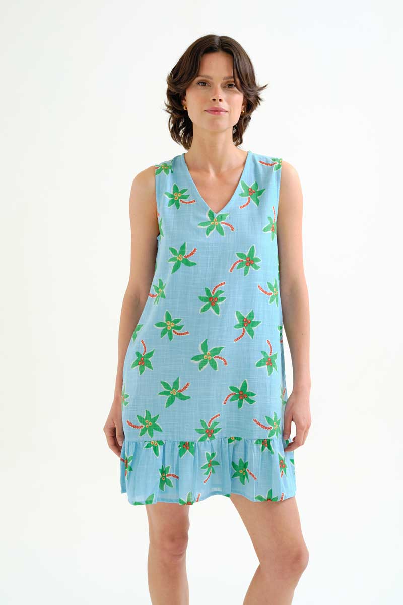 Mini Blue Dress with Cocotero Print