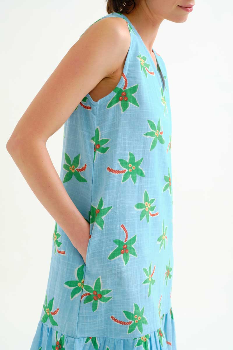 Mini Blue Dress with Cocotero Print