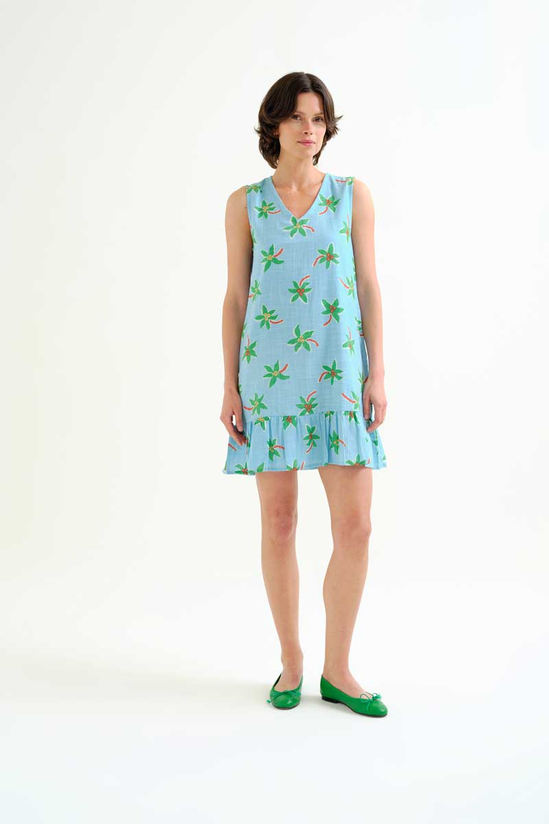 Mini Blue Dress with Cocotero Print
