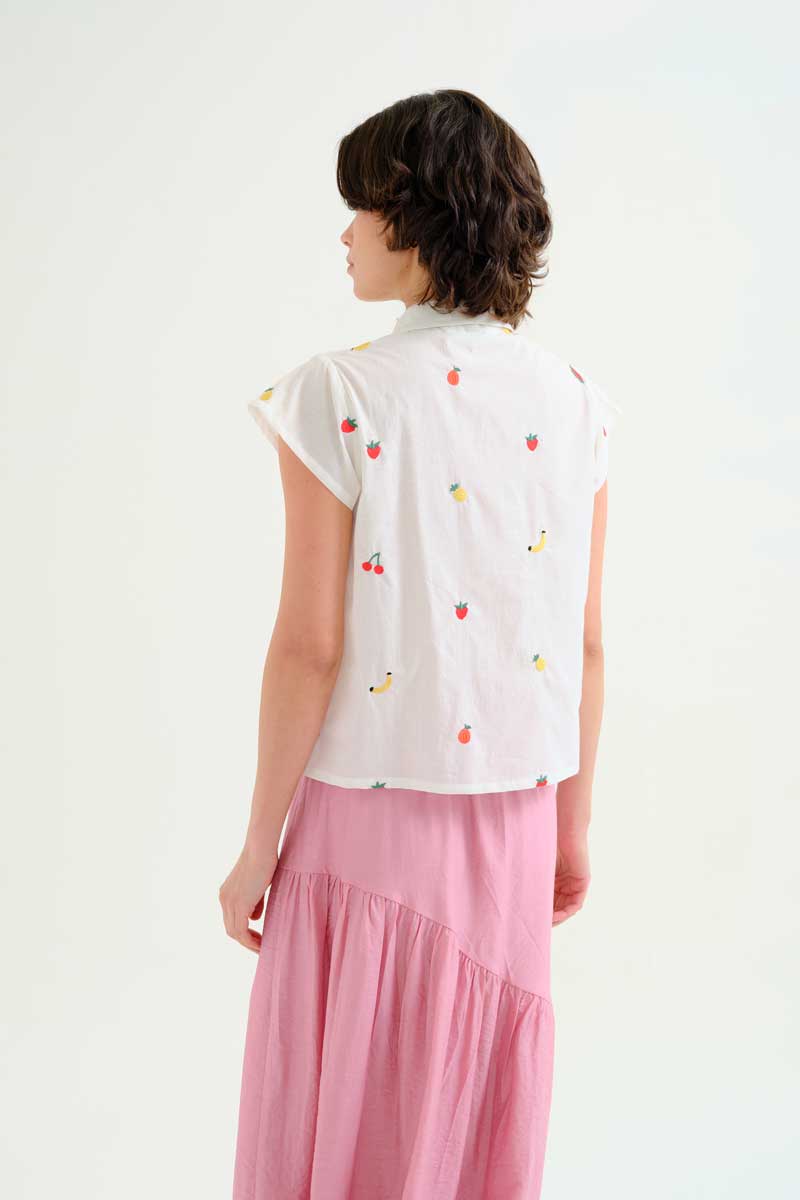White Shirt with Fruit Embroidery