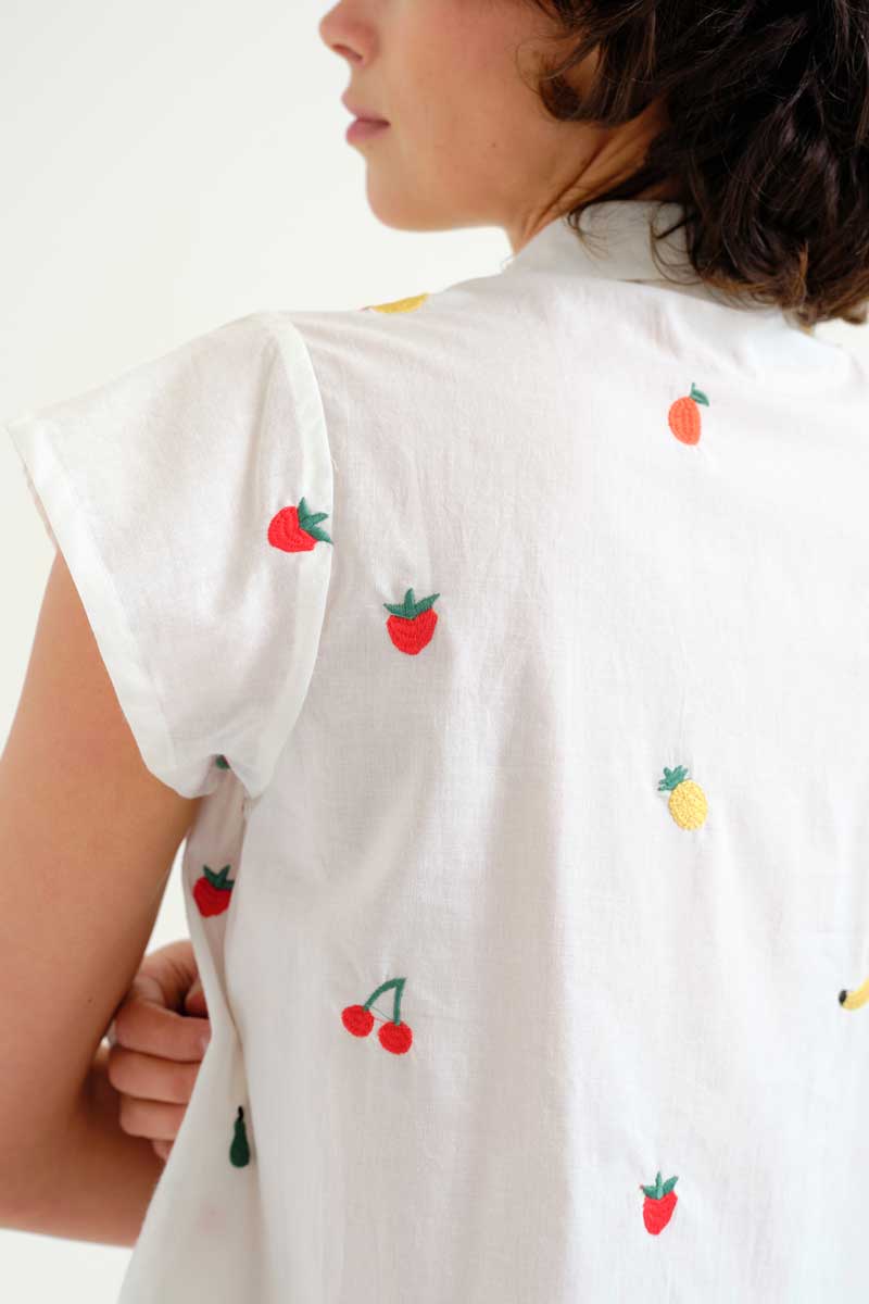 White Shirt with Fruit Embroidery