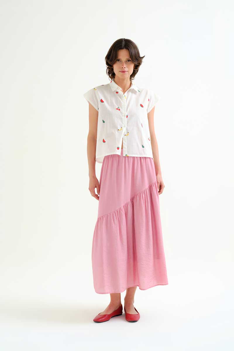 White Shirt with Fruit Embroidery