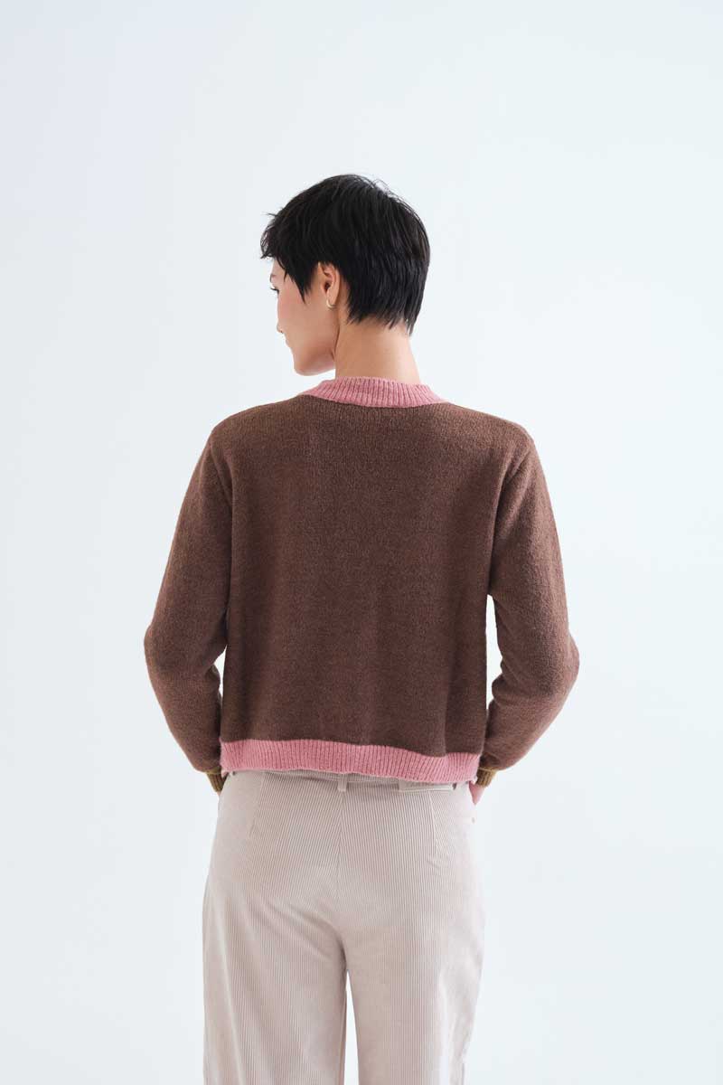 Brown Cardigan with Contrast Trims