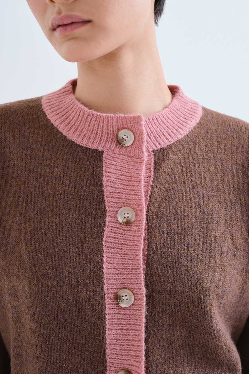 Brown Cardigan with Contrast Trims