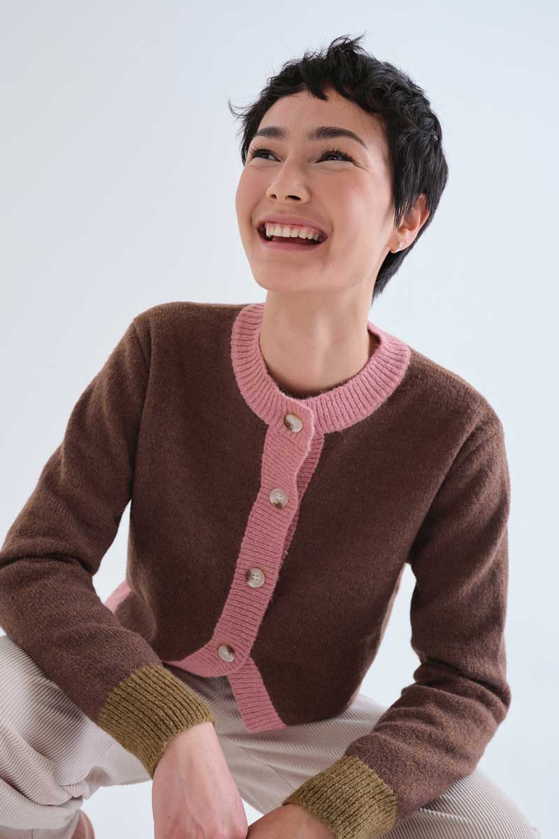 Brown Cardigan with Contrast Trims
