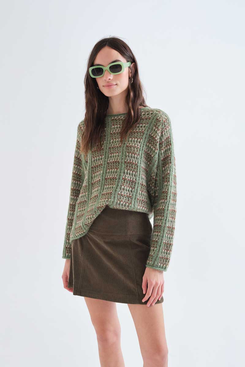 Green Textured Knit Sweater