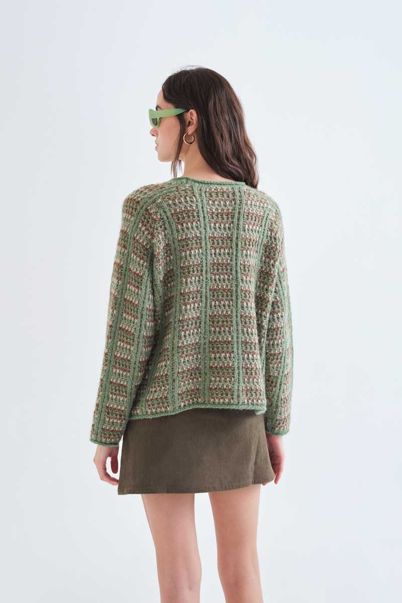 Green Textured Knit Sweater