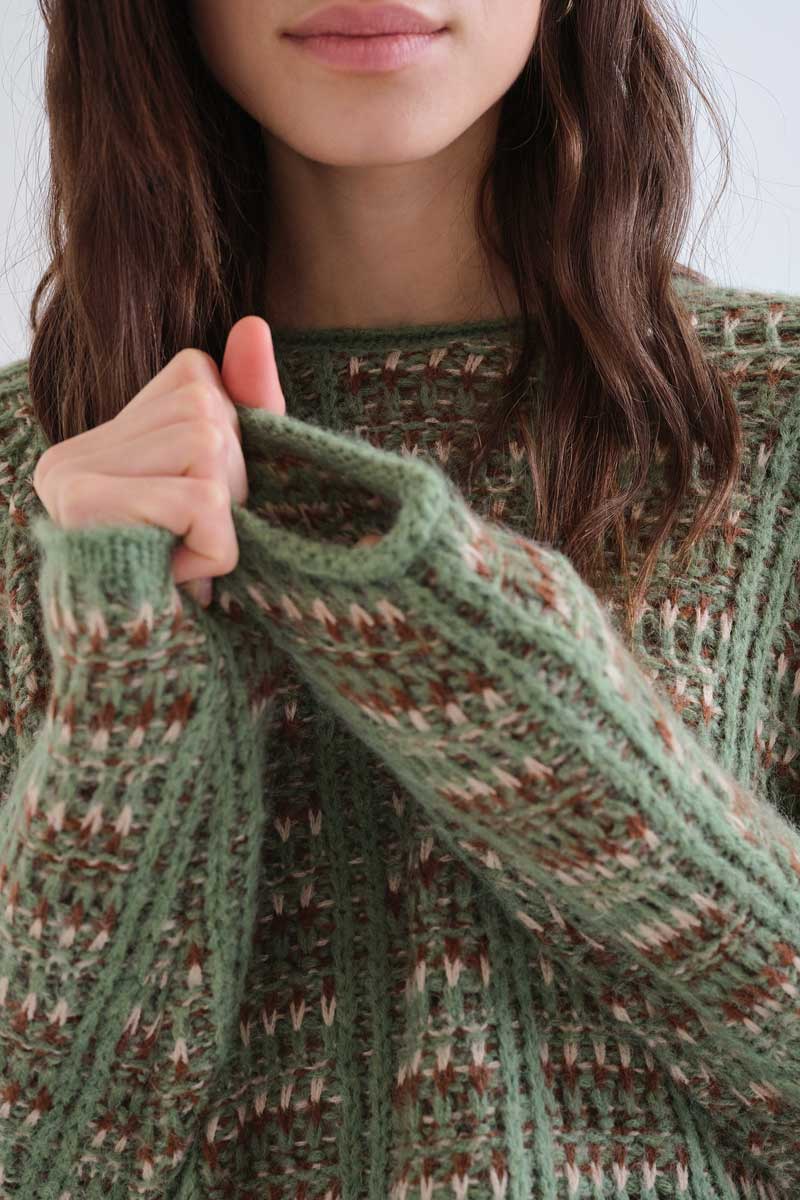 Green Textured Knit Sweater