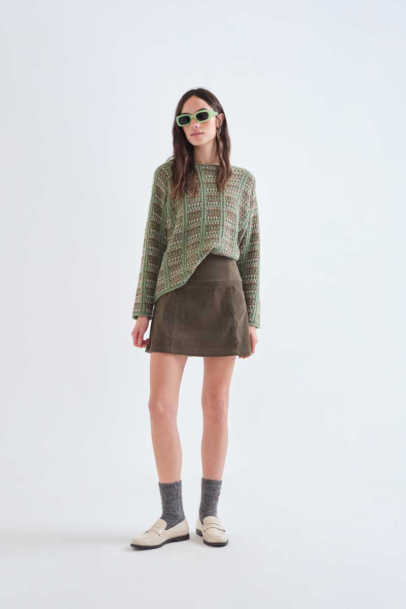 Green Textured Knit Sweater
