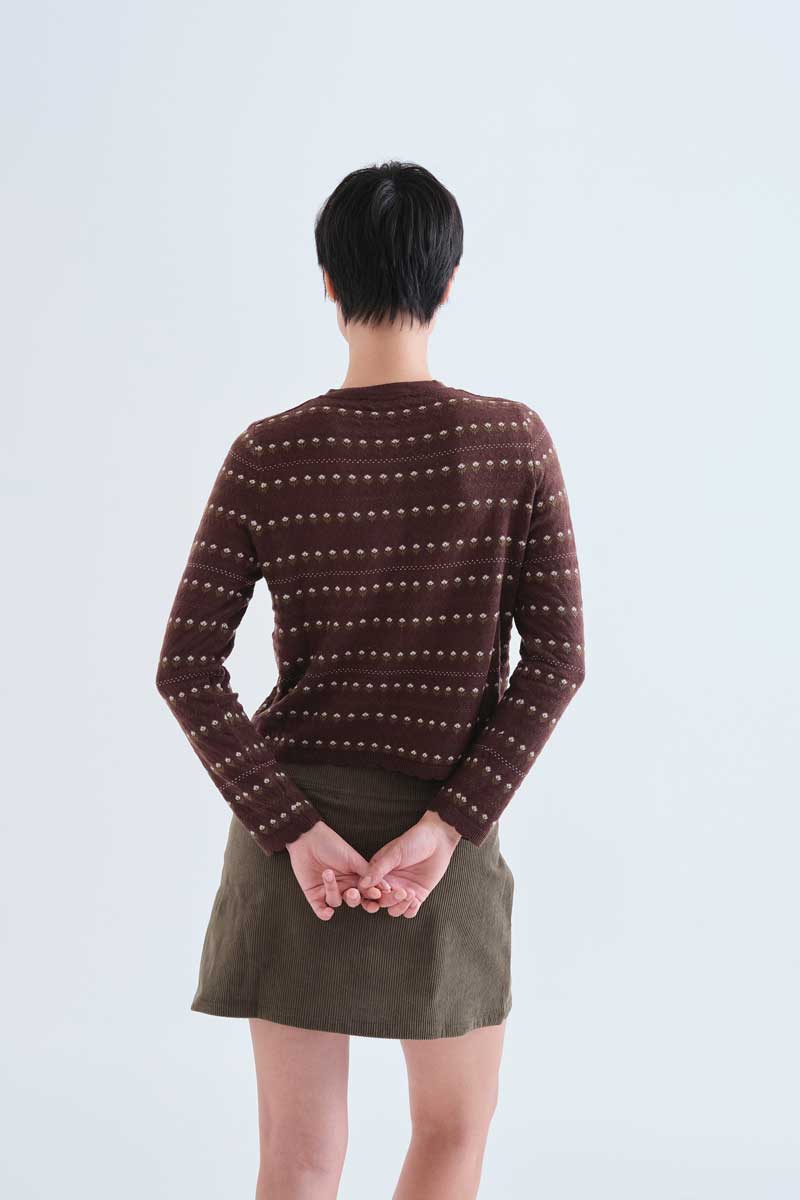 Brown Floral Knit Cardigan