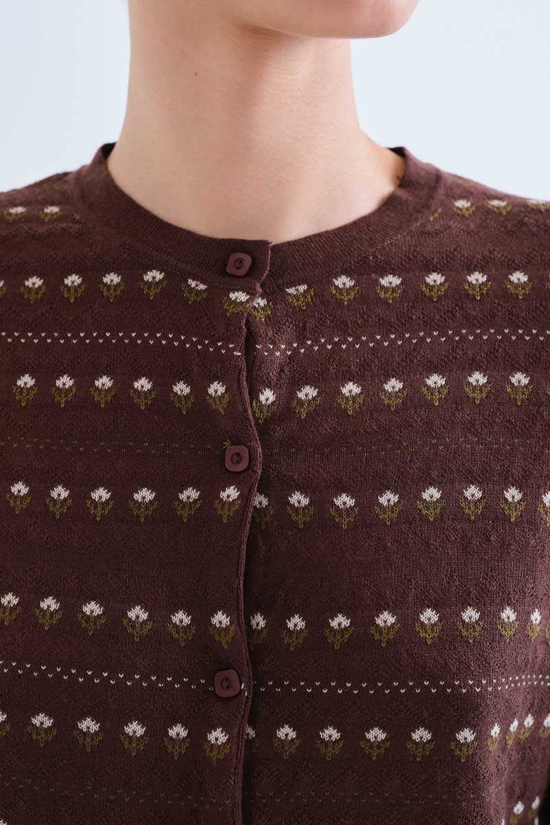 Brown Floral Knit Cardigan