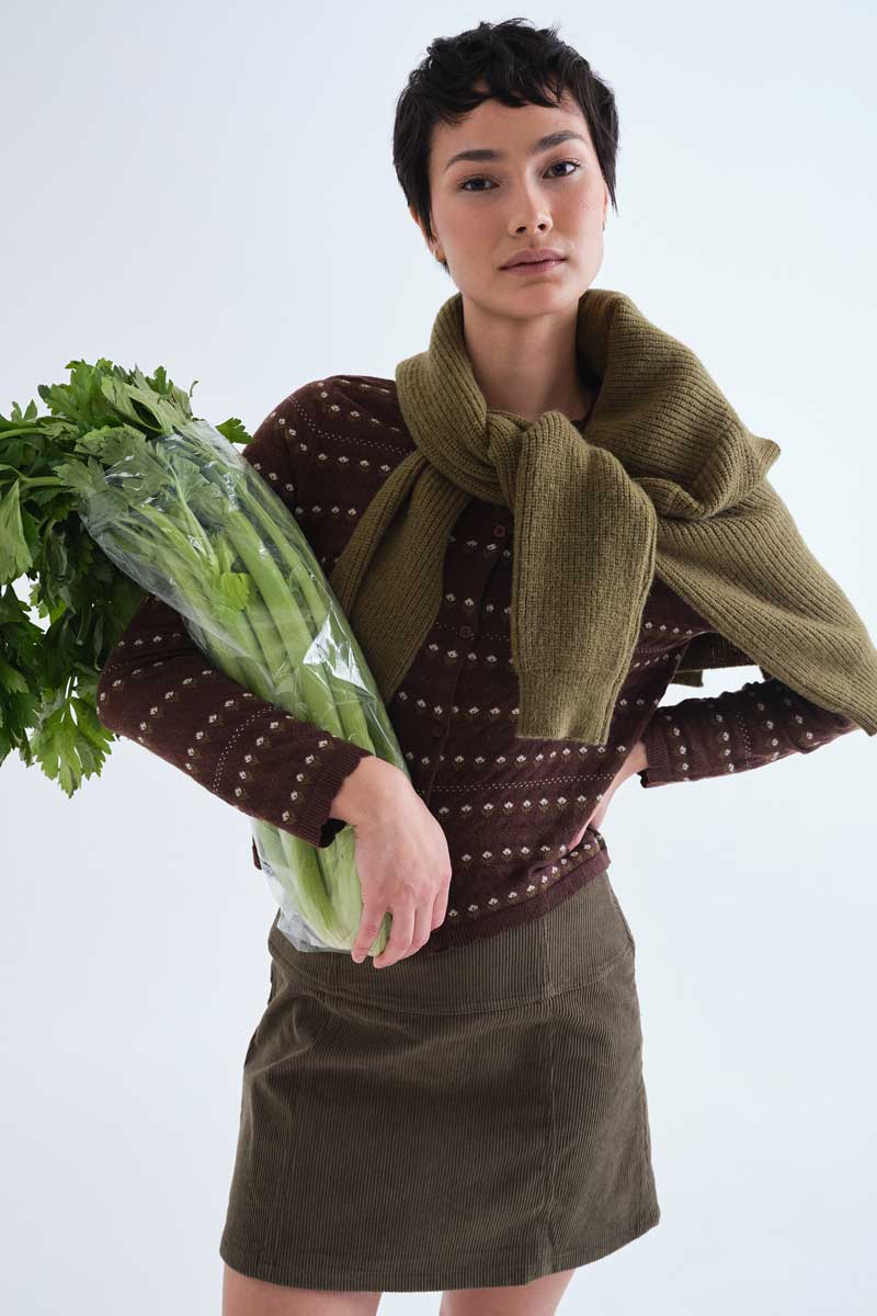 Brown Floral Knit Cardigan