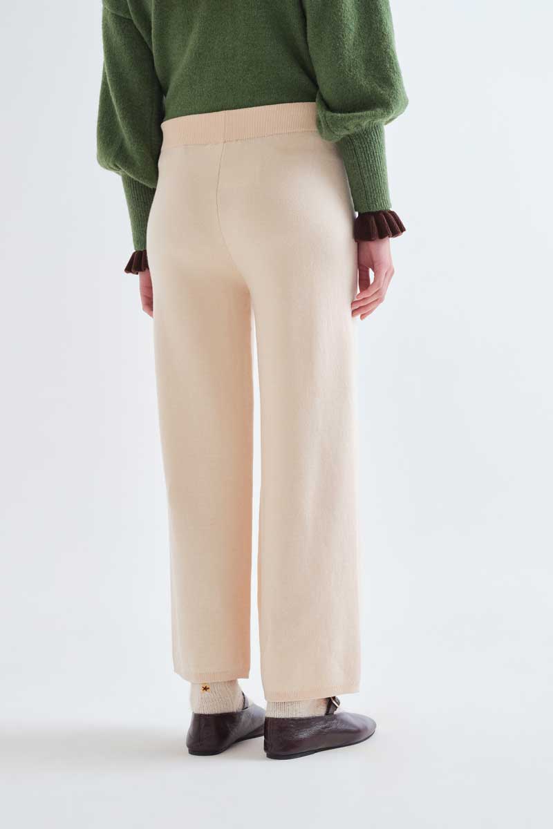 Cream Straight-Leg Knitted Trousers