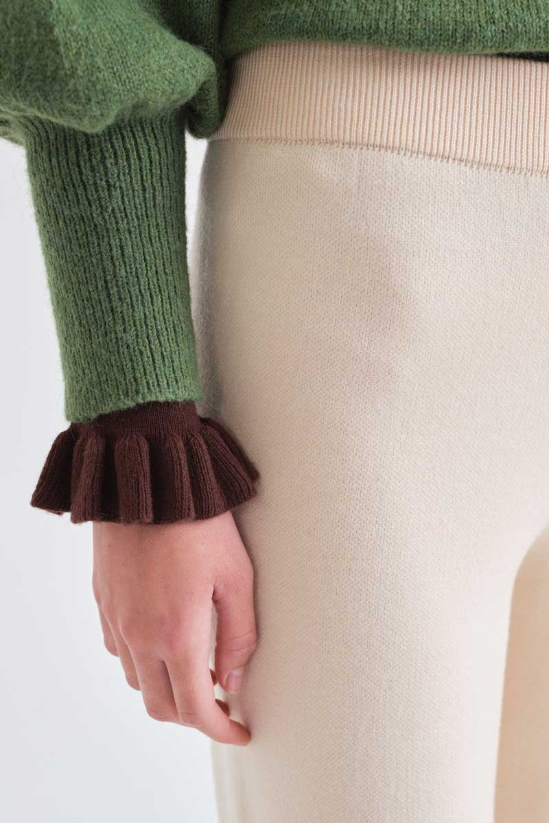 Cream Straight-Leg Knitted Trousers