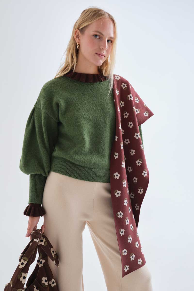 Cream Straight-Leg Knitted Trousers