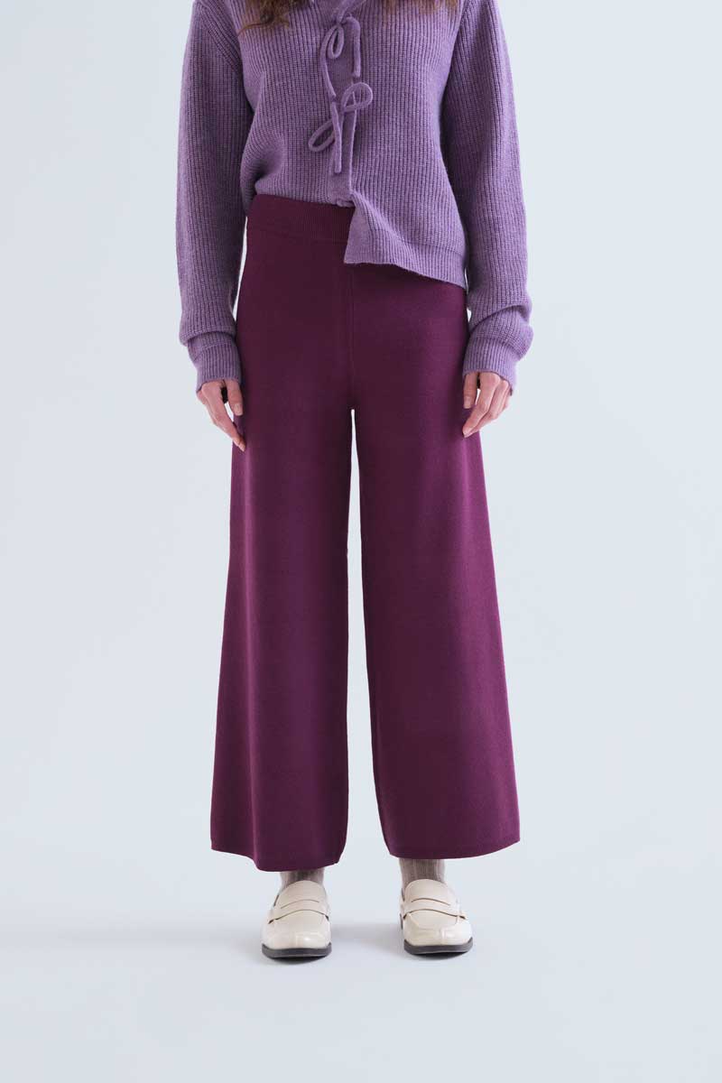 Plum Straight-Leg Knitted Trousers