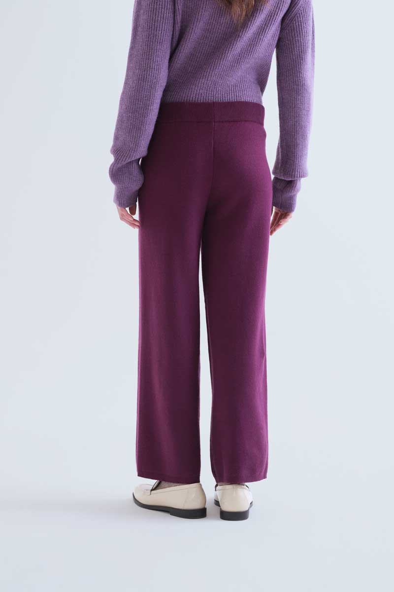 Plum Straight-Leg Knitted Trousers