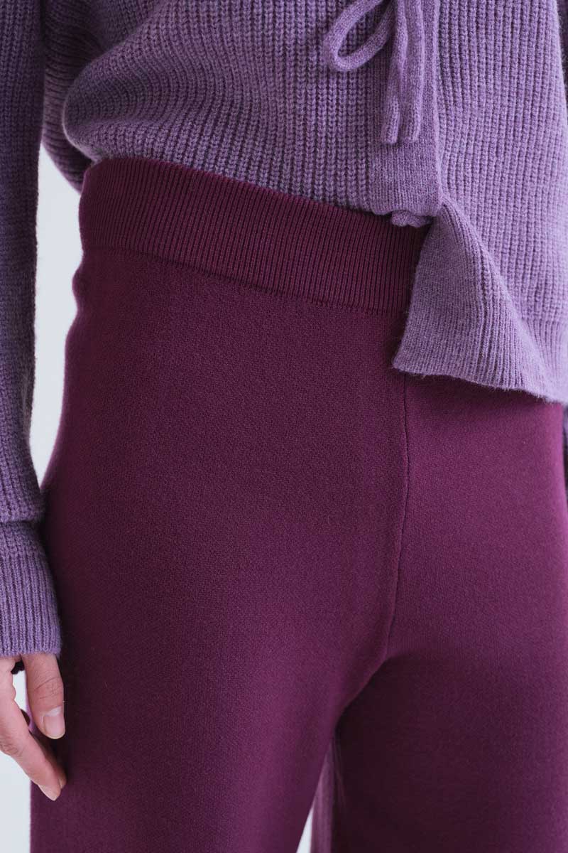 Plum Straight-Leg Knitted Trousers
