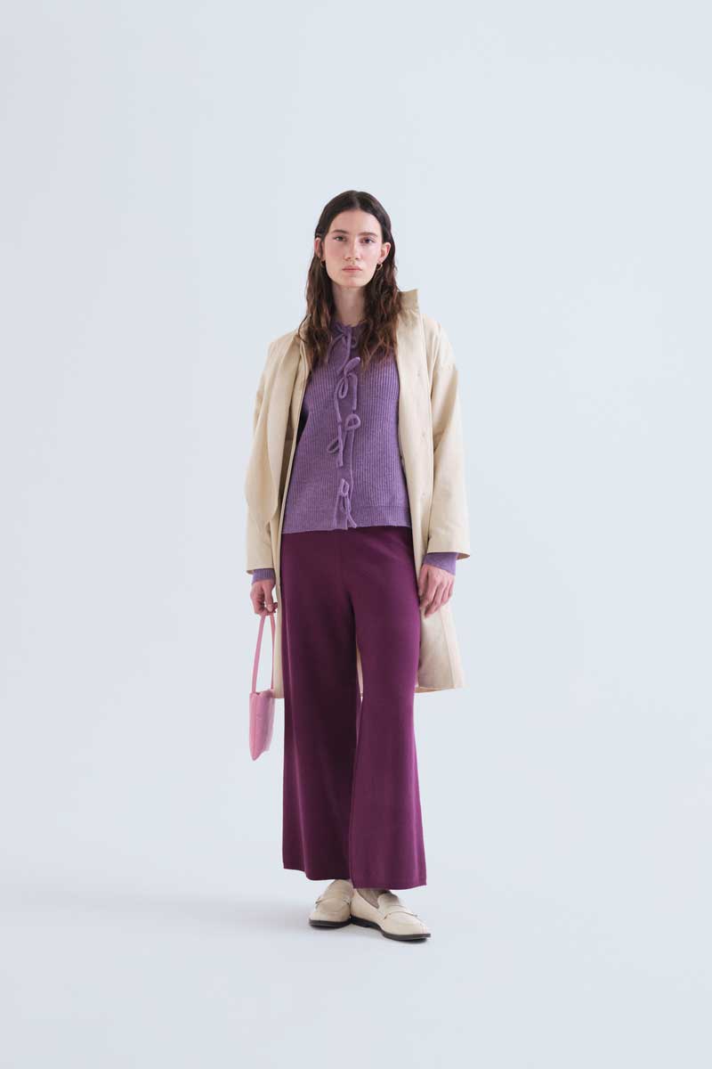 Plum Straight-Leg Knitted Trousers