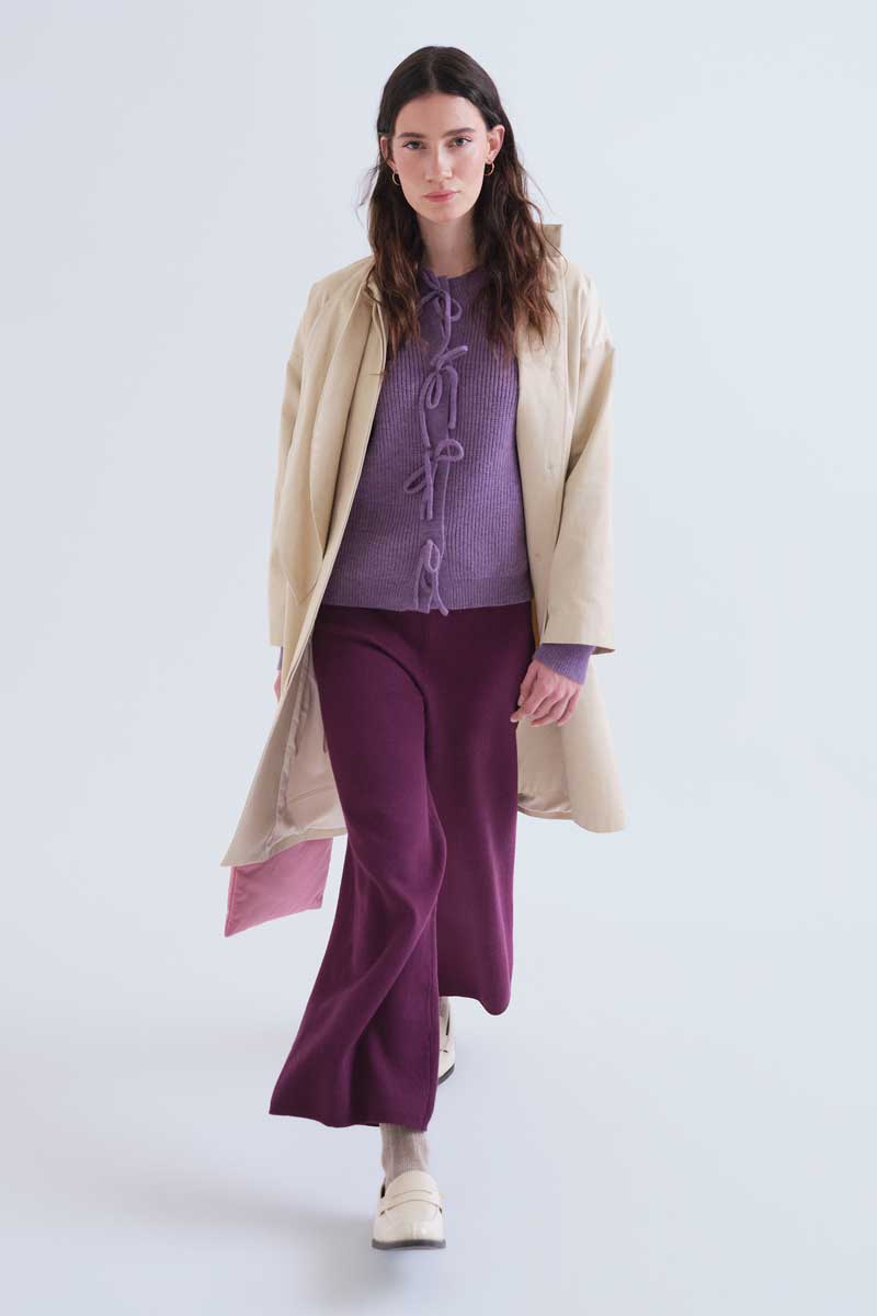 Plum Straight-Leg Knitted Trousers