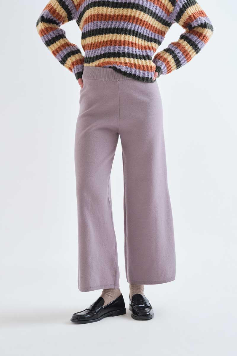 Grey Straight-Leg Knitted Trousers