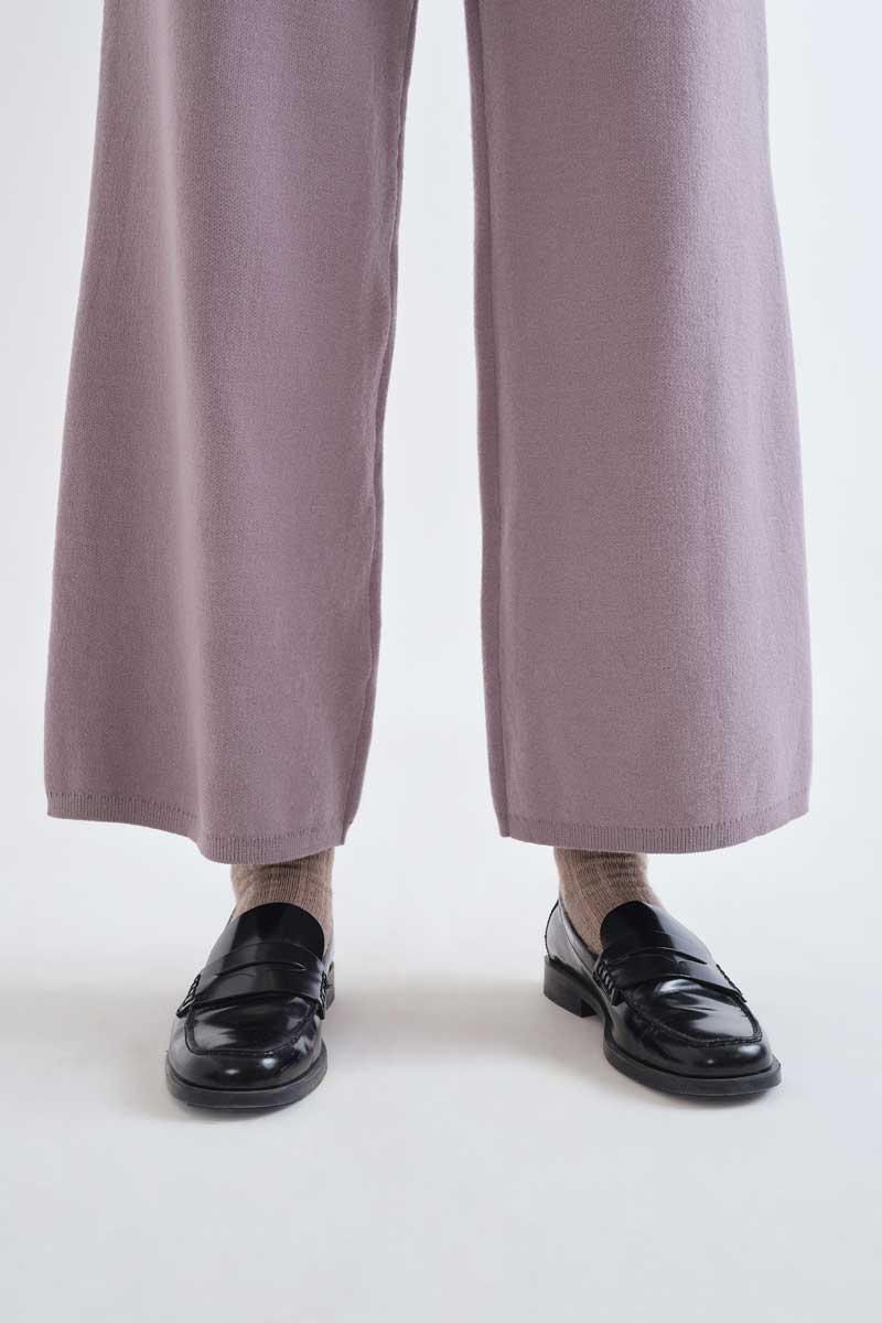 Grey Straight-Leg Knitted Trousers
