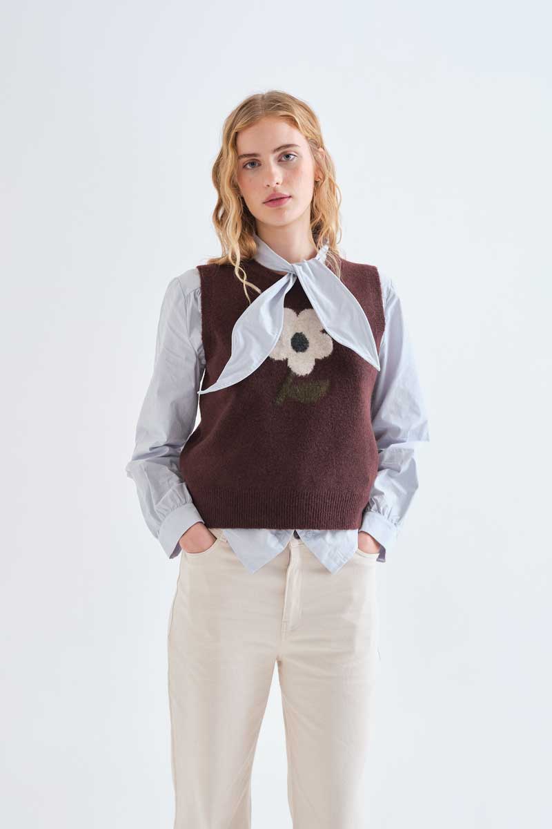 Brown Floral Knit Vest