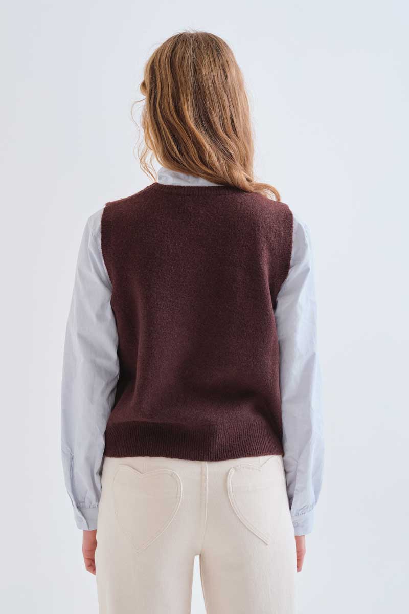 Brown Floral Knit Vest