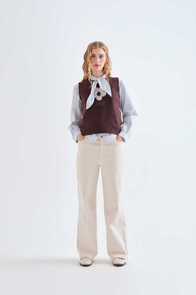 Brown Floral Knit Vest