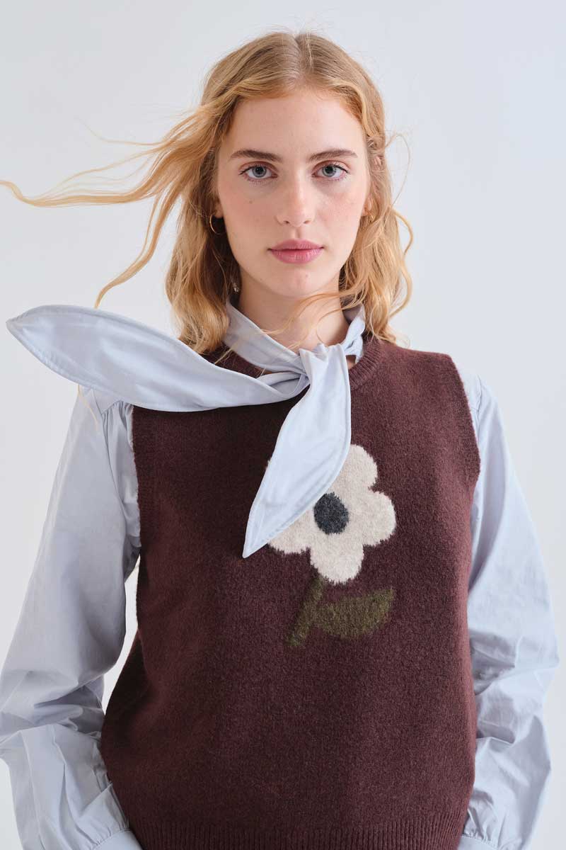 Brown Floral Knit Vest