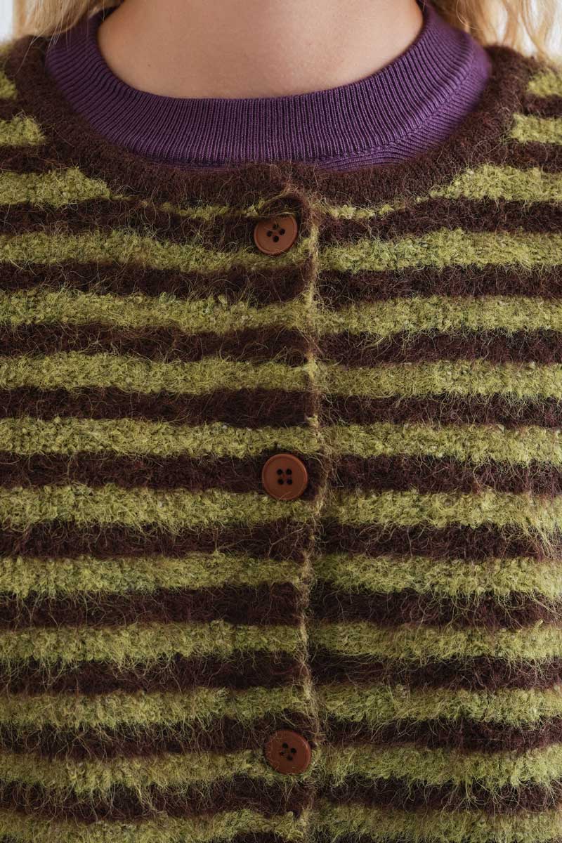 Olive and Brown Striped Knit Cardigan
