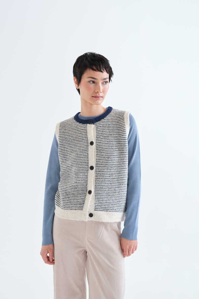 Striped Button-Front Knit Vest