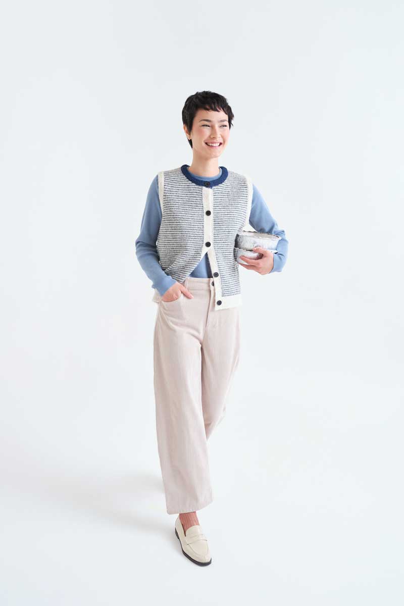 Striped Button-Front Knit Vest