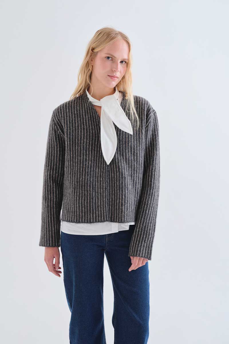 Characoal Pinstripe Knit Cardigan