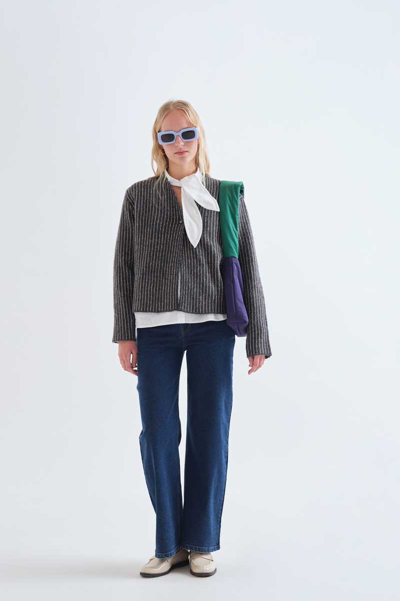 Characoal Pinstripe Knit Cardigan