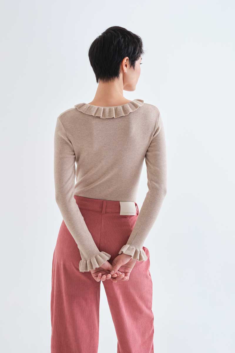 Beige Ruffle-Trim Jumper