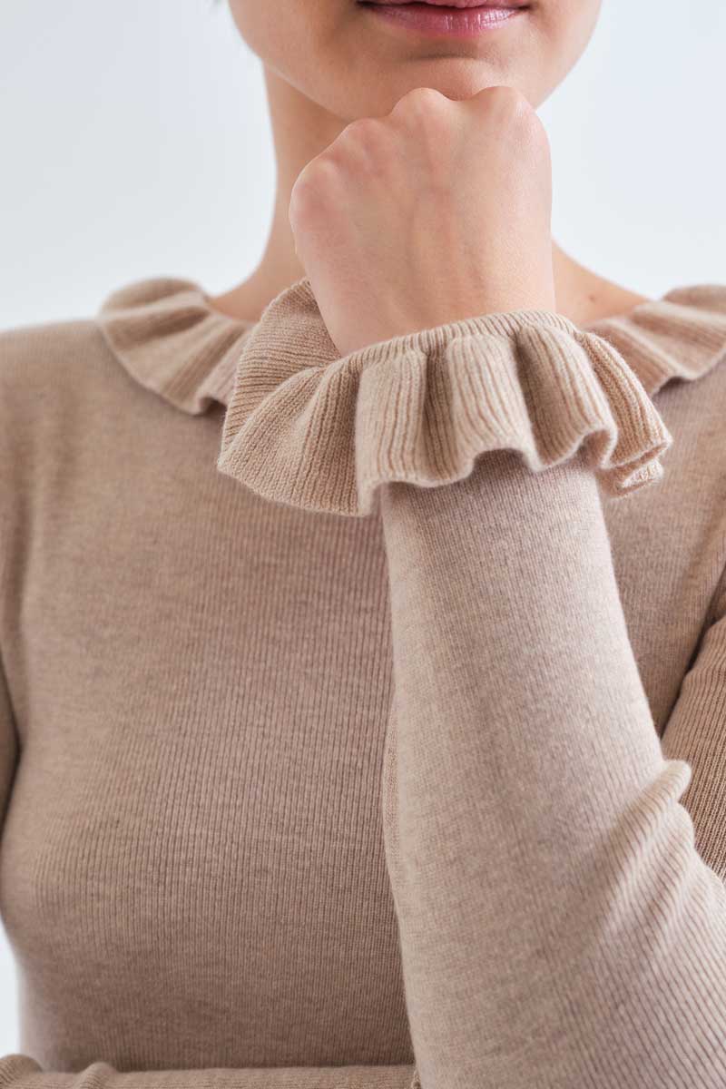 Beige Ruffle-Trim Jumper