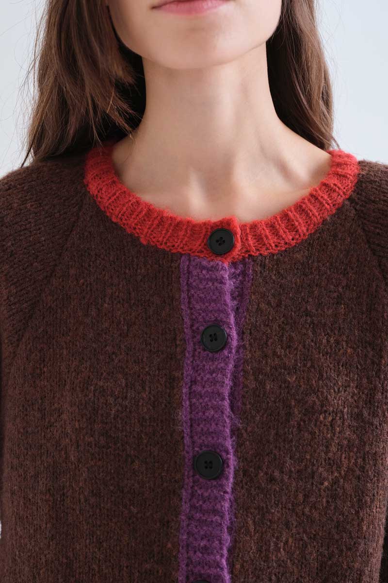 Brown Knit Cardigan with Colourful Trims